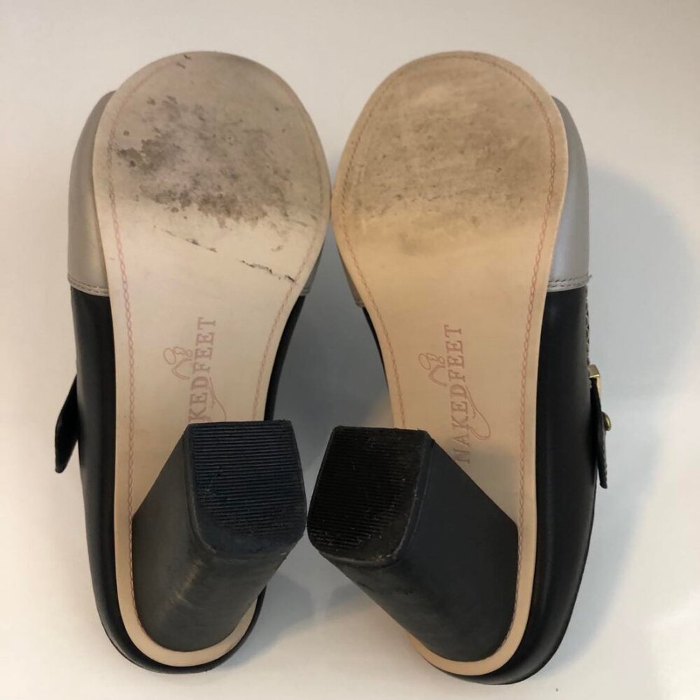 NAKED FEET Tyngg Leather Platform Mule Block Heel Sandals Black\Grey 6.5 - Picture 10 of 10